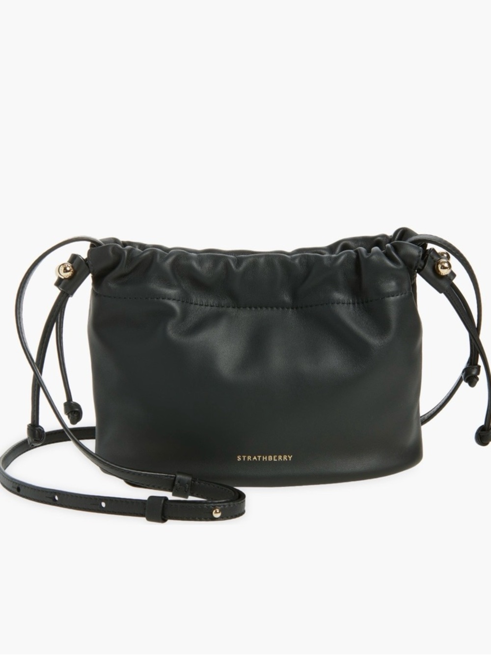 Strathberry Charlotte Black Leather Drawstring Crossbody Bag (Like New)